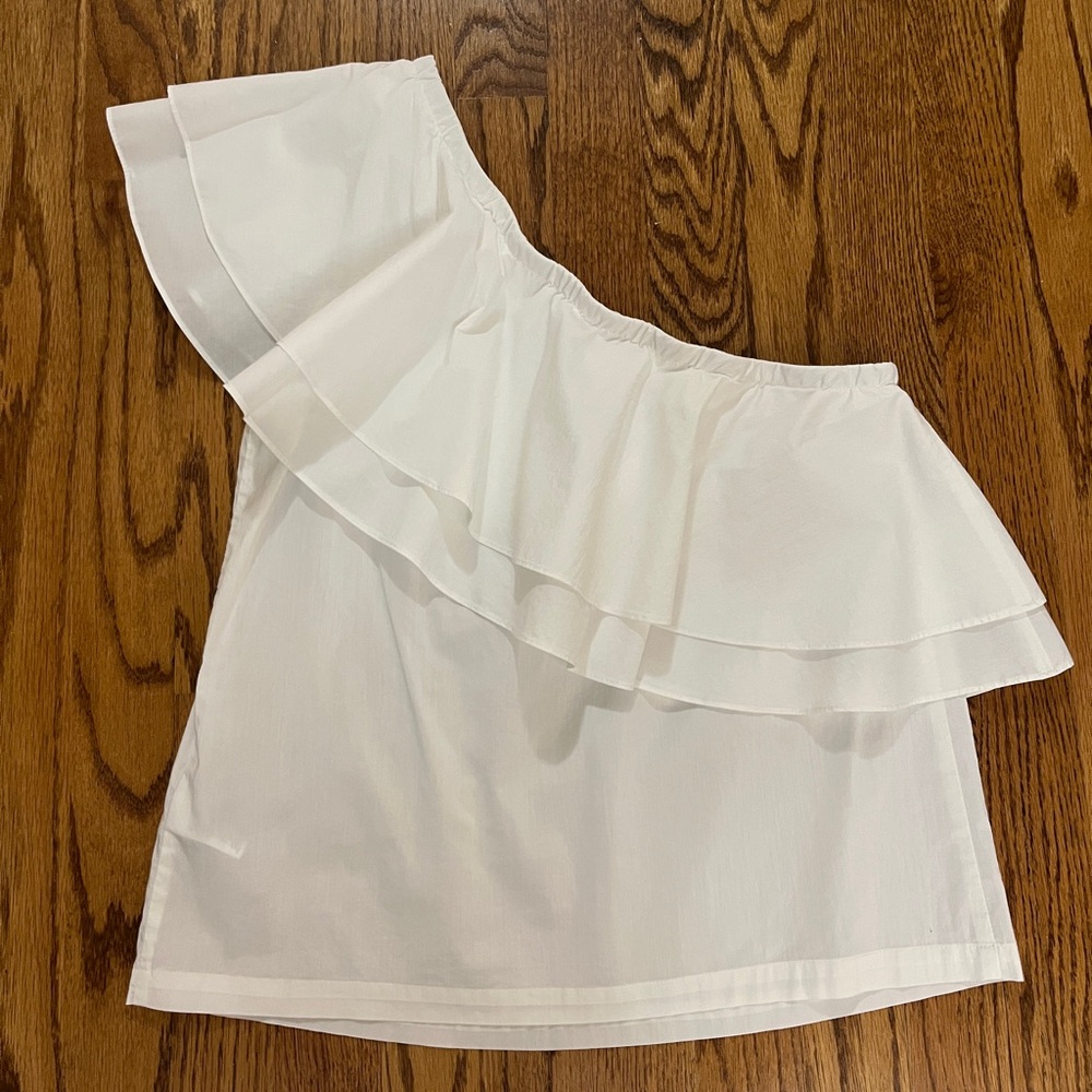 One Shoulder White Ruffled Top - Picture 2 of 4